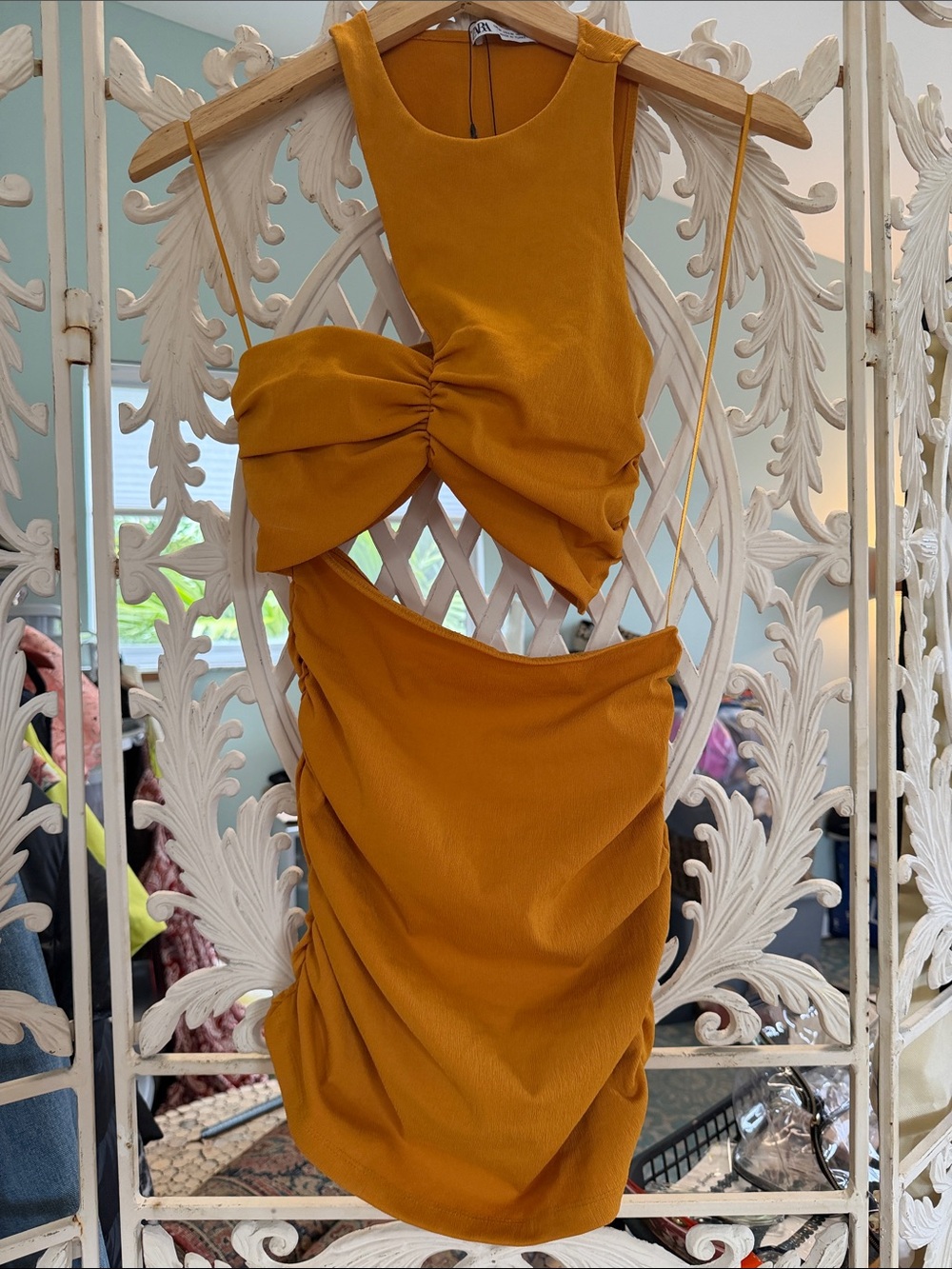 Zara Mustard Yellow Cutout Twist Mini Dress